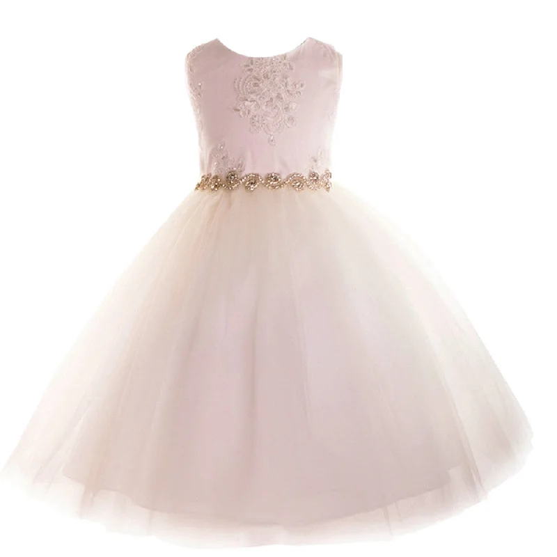 Premium Quality Garments Little Girls Ivory Beaded Applique Flower Girl Dress 2T-6