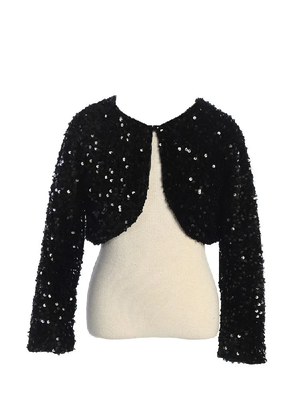 Outfits For Women Girls Multi Color Sparkle Sequin Long Sleeve Velvet Bolero 2-14