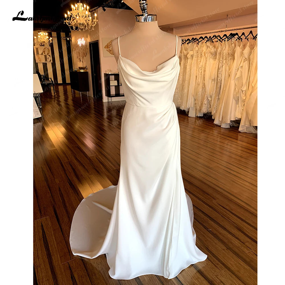 Forward Trendsetter Roycebridal Spaghetti Straps Satin Wedding Dresses For Women Off White Wedding Gowns Backless Sexy Party Gowns