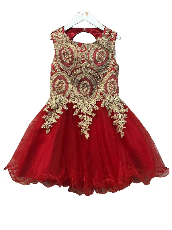 Eclectic Style Wardrobe Girls Red Embroidered Ruffle Chandra Christmas Dress 6-16