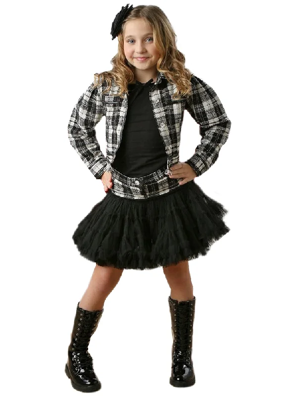 Everyday Women’s Fashion Trends Girls Black White 3 Piece Coco Plaid Skirt Set, 12M-14