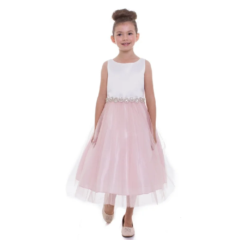 Cutting Edge Fashion Little Girls Blush Rhinestone Belt Abigail Flower Girl Dress 2-6