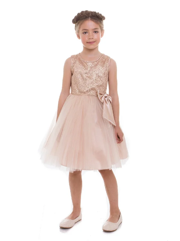 Comfort First Women's Fashion Little Girls Champagne Sequin Charmeuse Bow Flower Girl Dress 2-6