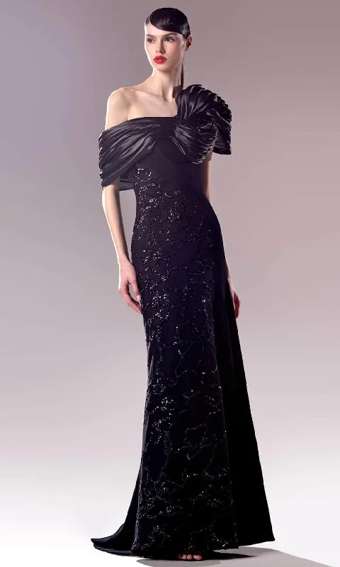 Women Clothes MNM Couture G1626 - Embellished Lace Organza Asymmetric Gown