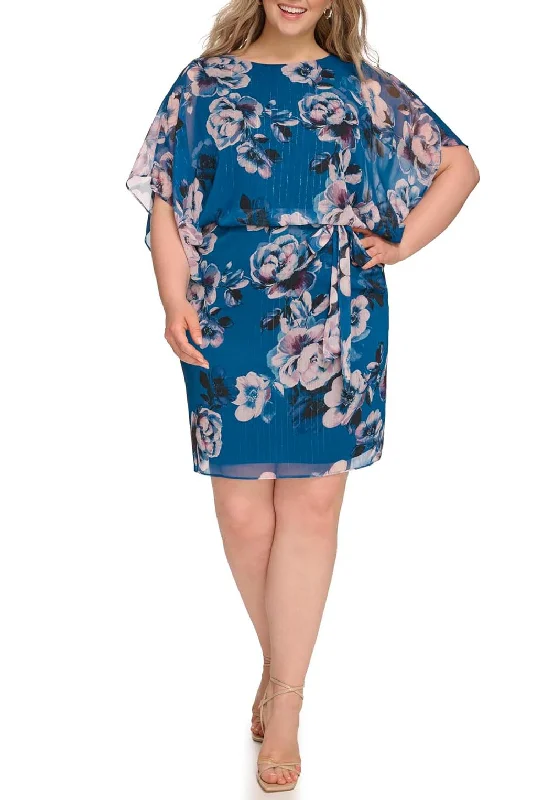 Travel Essentials jessica howard blue floral 3/4 sleeve dress