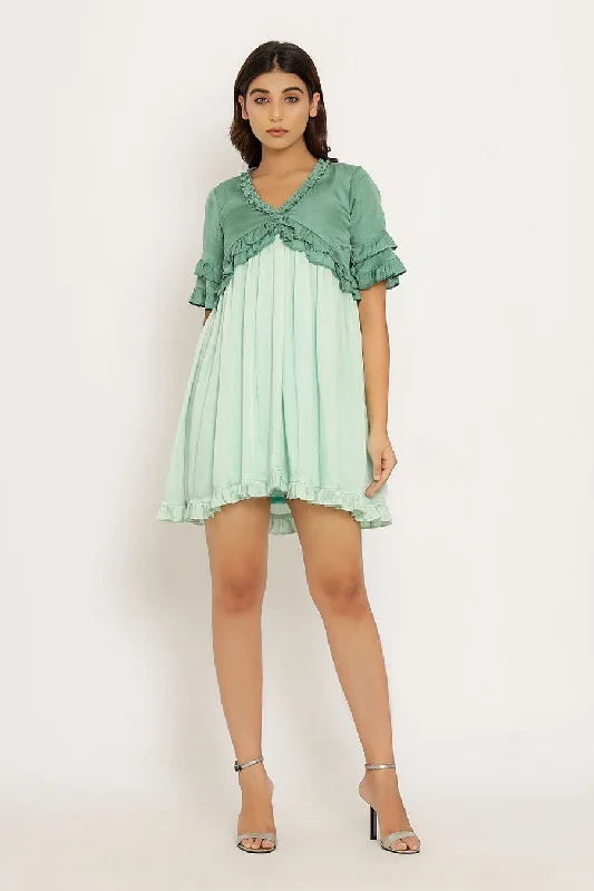 Trendy Women's Collection Teal & Tea Green Frilled Mini Dress