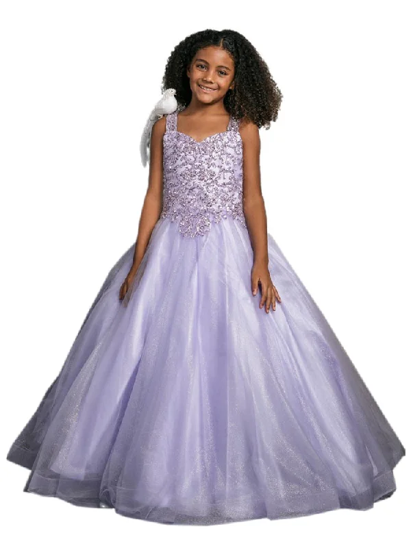 Comfort Meets Fashion Little Girls Lilac Embroidered Bodice Glitter Tulle Gown 2-6