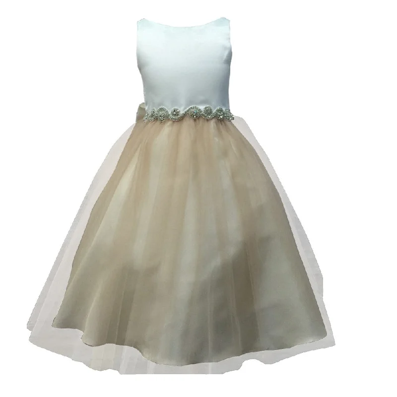 Style Redefined Little Girls Champagne Tulle Rhinestone Flower Girl Dress 2T-6