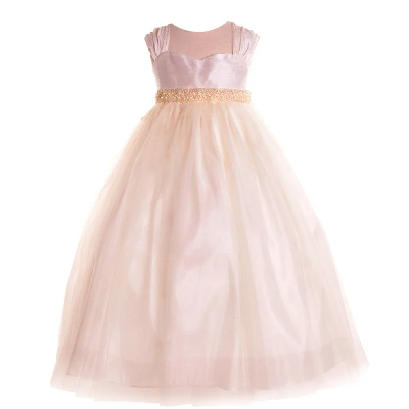 Trend Setting Wardrobe Little Girls Ivory Raw Silk Tulle Flower Girl Dress 2T-6