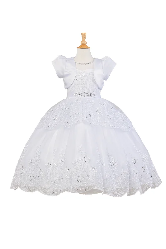 Flash Sale Event Little Girls White Bow Rhinestone Pearl Bolero Flower Girl Dress 2-6