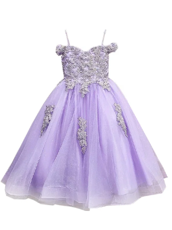 Trend Driven Wardrobe Big Girls Lilac Embroidered Bodice Off Shoulder Tulle Gown 8-16