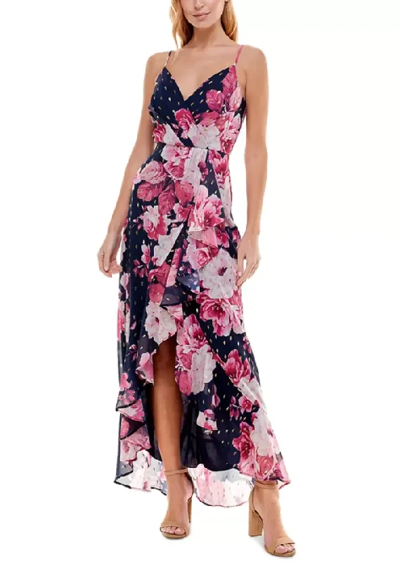 Best Deals Of The Season 7 - crystal doll navy & pink floral ruffle dress