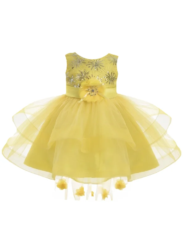 Style Streetwear Little Girls Yellow Two Layer Tulle Skirt Flower Girl Dress 2T-4T