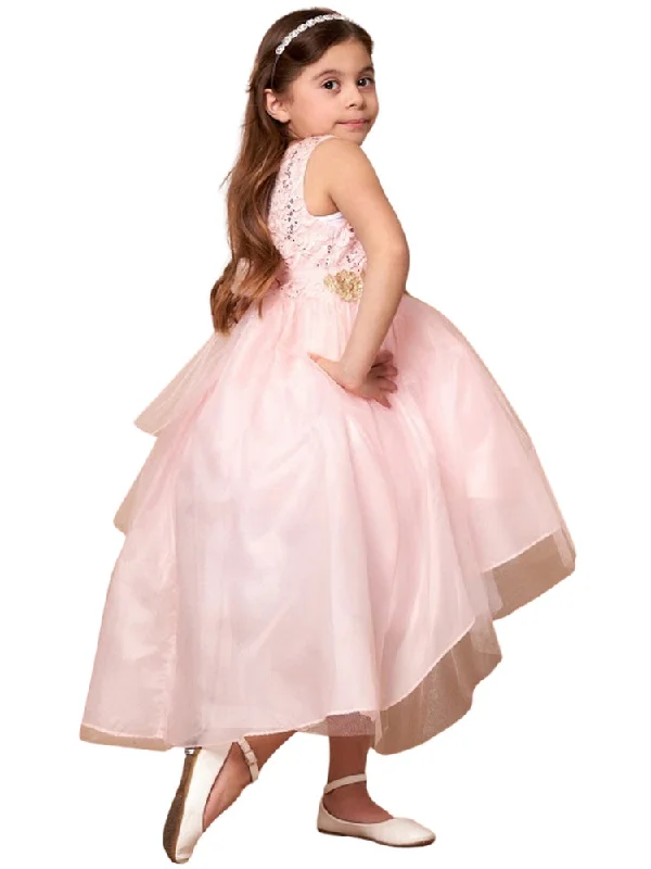 Casual Chic Clothing Little Girls Blush Sequin Bodice Hi Low Flower Girl Dress 2-6