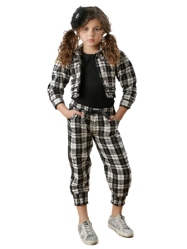 Stylish Dresses for Women Girls Black White 3 Piece Coco Plaid Pant Set, 12M-14