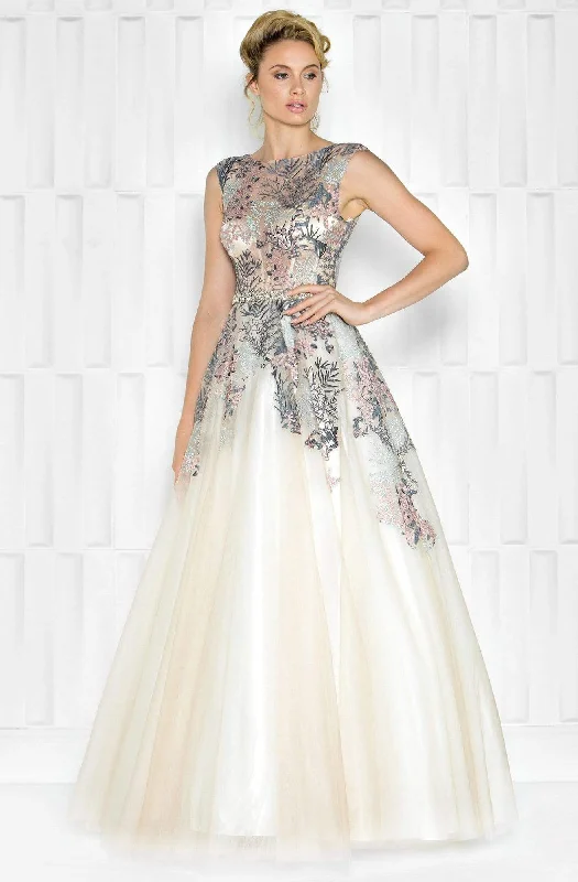 Early Bird Offer Colors Couture - Embellished Illusion Bateau Ballgown J034 - 1 pc Nude/Multi In Size 8 Available