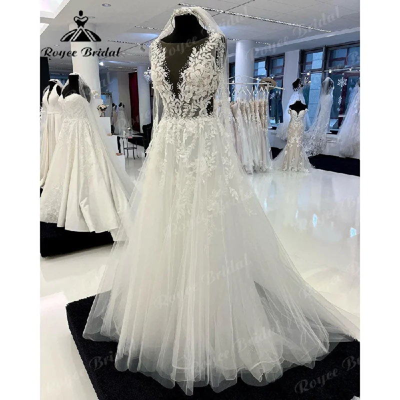 Early Bird Offer Trouwjurk Lace Appliques Beads Wedding Gown for Women 2025 robe longue Bridal Gown Sleeveless sukienka na wesele Roycebridal