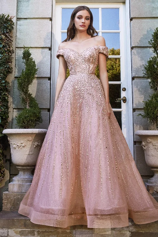 Best Online Boutiques Cinderella Divine B715 Off Shoulder Long A Line Embellished Prom Dress