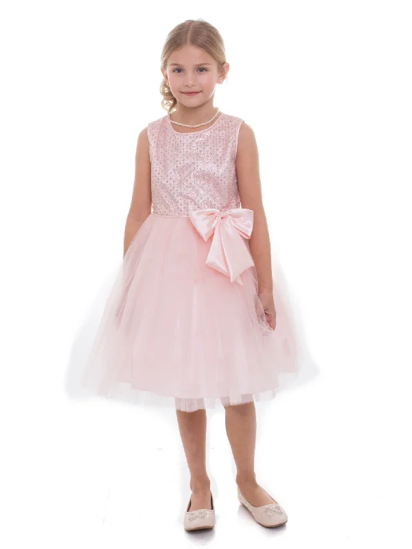 Runway Inspired Wear Little Girls Blush Sequin Charmeuse Bow Flower Girl Dress 2-6