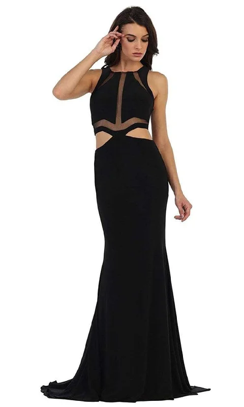 Fashionable Women’s Wardrobe May Queen - MQ1436 Sultry Jewel Paneled Bodice Sheath Gown  - 1 pc Black In Size 2 Available