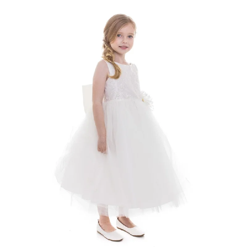 Signature Style Essentials Little Girls Ivory Beads Embroidery Luxurious Flower Girl Dress 2-6