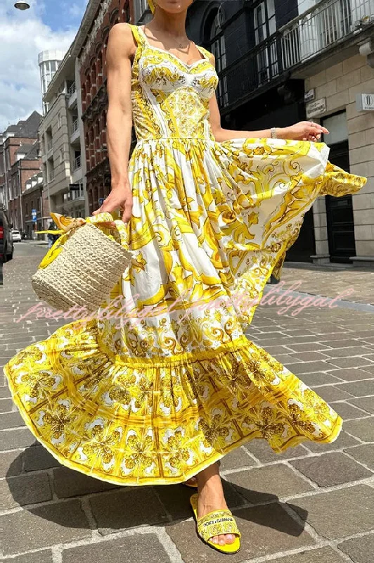 Fashionable Dresses for Women Ready To Dance Palace Print Back Smocked Maxi Dress