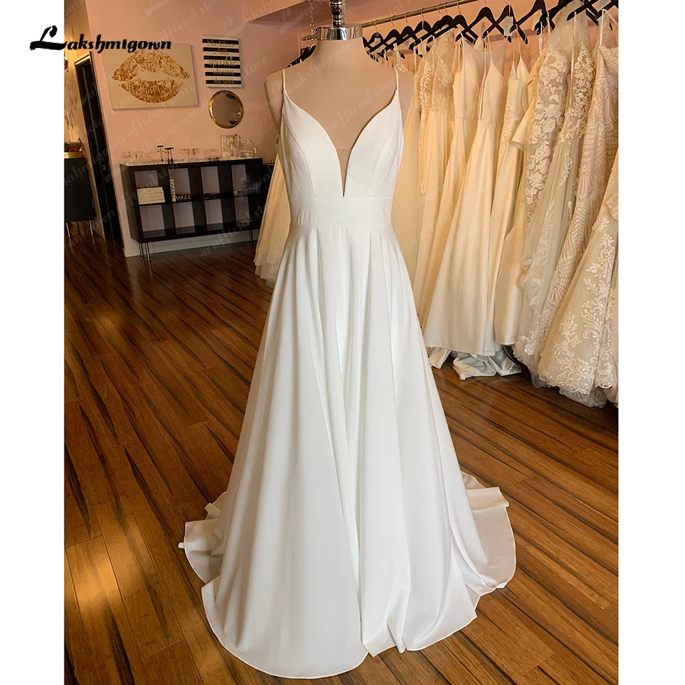 Athleisure Wear Special Offer Roycebridal Simple Wedding Dresses 2025 New Arrival V Neck Long Bride Dress High Quality Zipper A-Line Elegant Bridal Gown