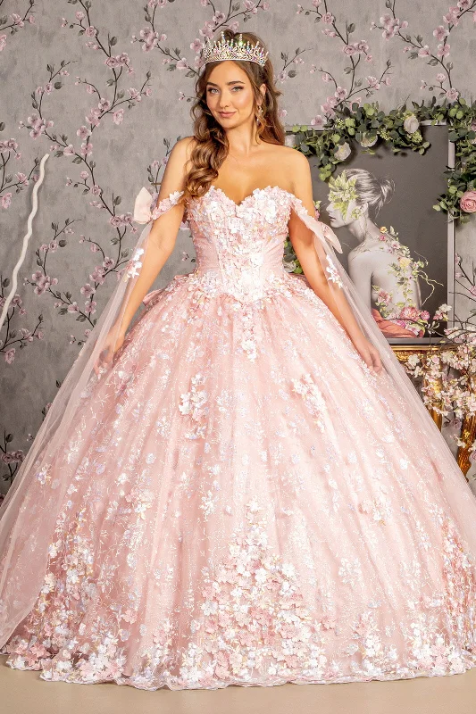 Bundle Offer Floral Off Shoulder Cape Sleeve Ball Gown by GLS Gloria GL3465