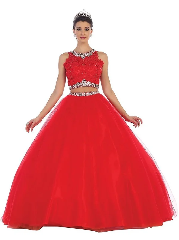 Chic Women’s Outfit Ideas May Queen - LK-81 Two Piece Beaded Embellished Ballgown - 1 Pc Red in Size 4 Available