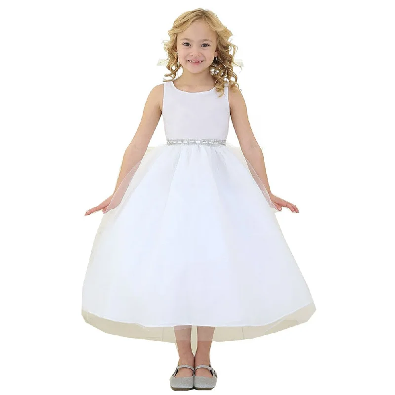 Style Beyond Borders Little Girls White Rhinestone Tulle Flower Girl Dress 2T-6