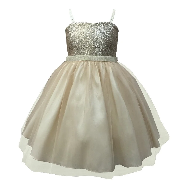 Versatile Wardrobe Essentials Little Girls Champagne Sequined Top Tulle Flower Girl Dress 2T-6