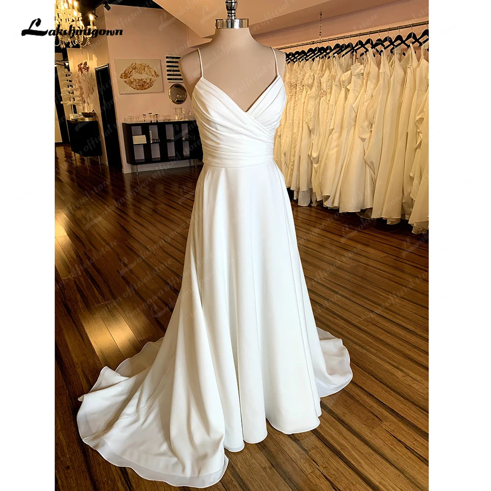 Chic And Edgy Roycebridal Boho V-Neck Wedding Dress For Women 2025 Pleat Civil Bridal Beach Wedding Gowns Spaghetti Straps