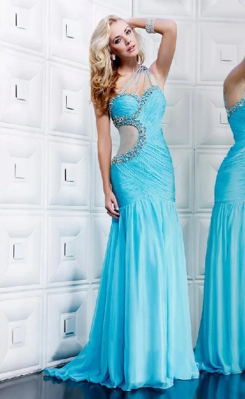 Casual and Comfortable Outfits MNM Couture - Asymmetrical Ruched Embellished Evening Gown 7760