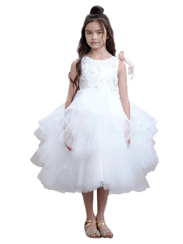 Ride The Style Wave Big Girls White 3D Applique Tiered Alluring Communion Dress 8-16