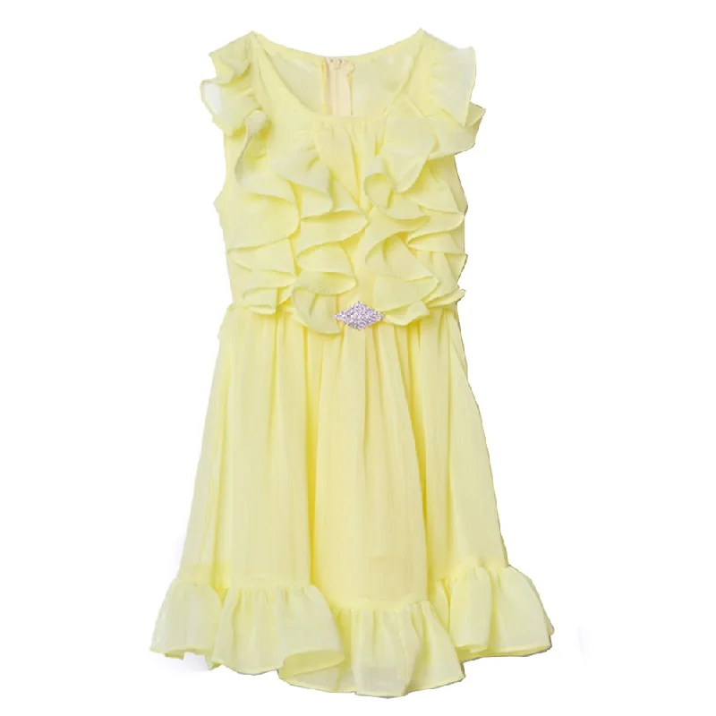 Your Timeless Wardrobe Awaits Big Girls Yellow Tiered Chiffon Ruffled Easter Dress 8-12