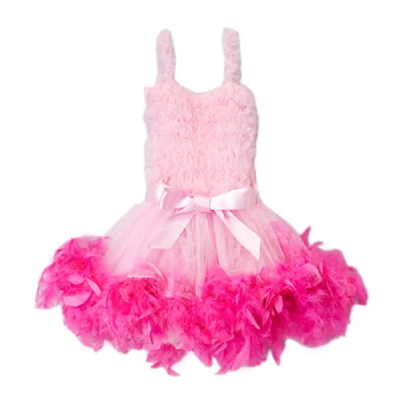 Holiday Glam Girls Pink Hot Pink Feathery Bow Accent Flower Girl Dress 12M-7