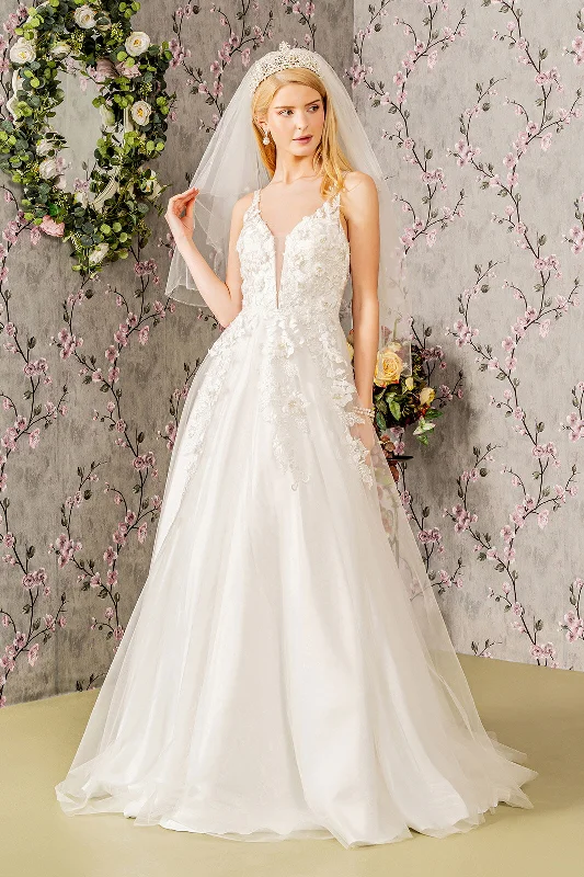 Trendy Casual Outfits Floral Applique Sleeveless Bridal Gown by GLS Gloria GL3269