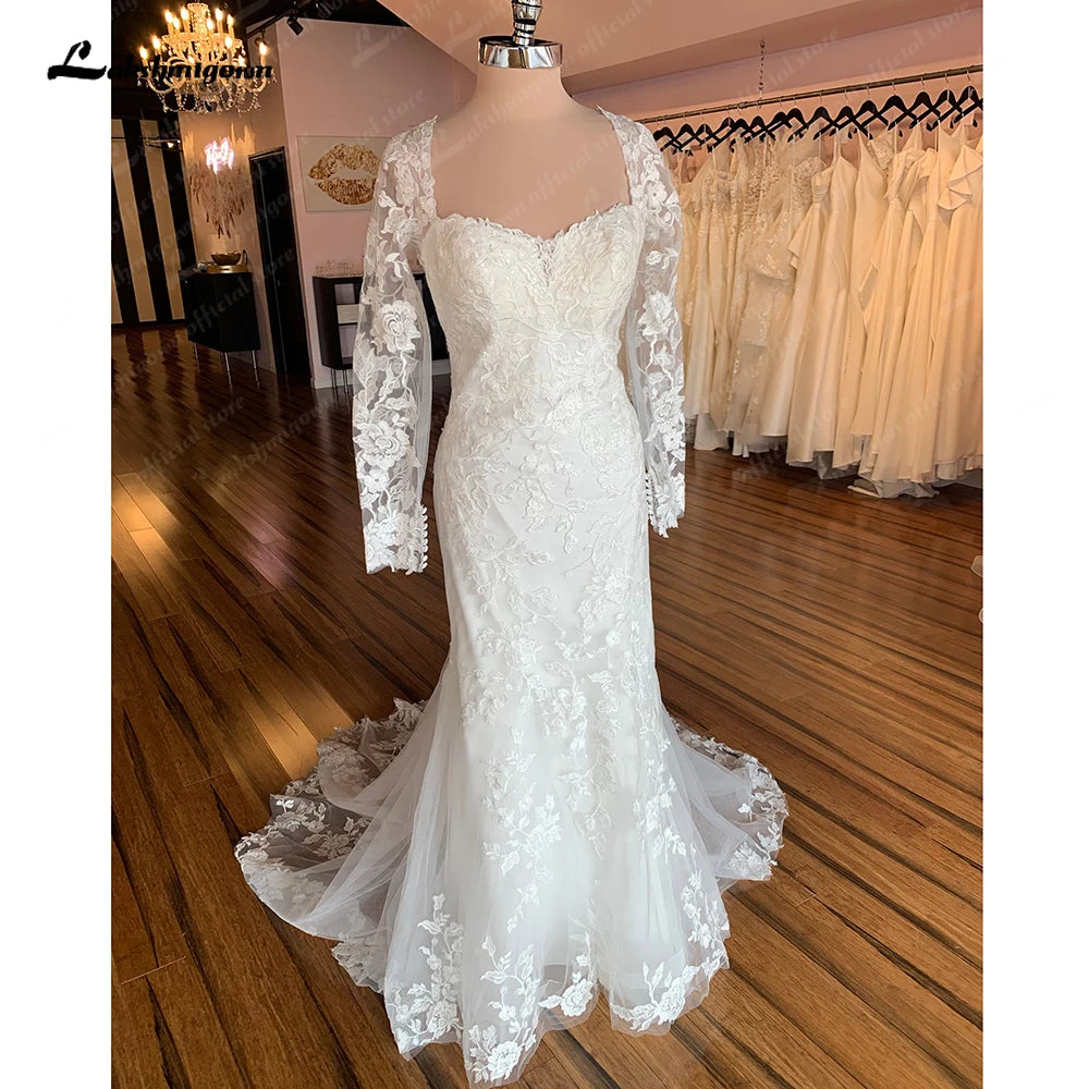 Limited Stock, Big Sale Lakshmigow Long Sleeves Lace Mermaid Wedding Dress 2025 Trouwjurken Vintage Sweetheart Boho Wedding Gowns Vestidos de Nova