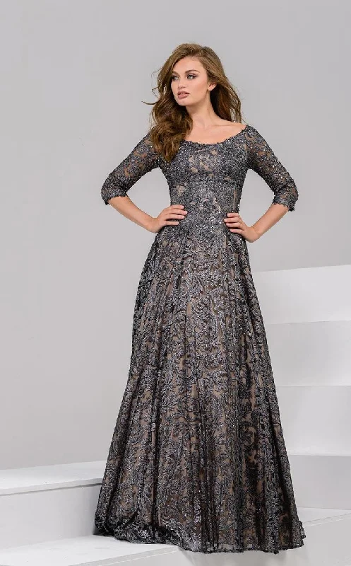 Casual Fashion for Women Jovani Scoop Quarter Length Sleeves A Line Gown 37938 - 1 pc Grey In Size 12 Available