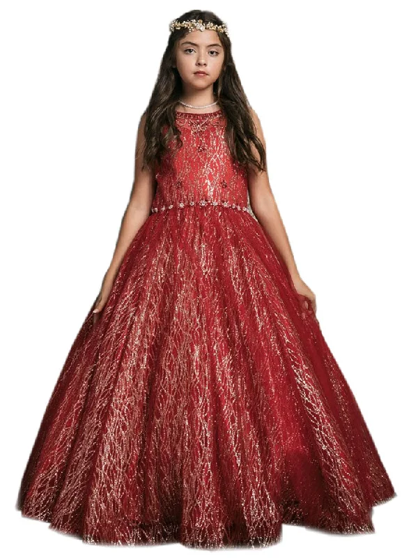 Versatile Wardrobe Essentials Big Girls Red Jewel Illusion Neckline Pageant Dress 8-16