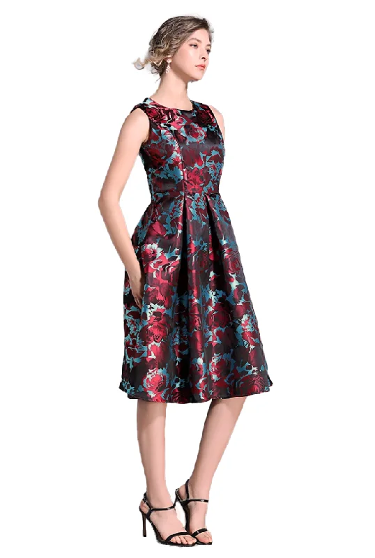 Daily Deals 7- yiso red & blue floral jacquard dress