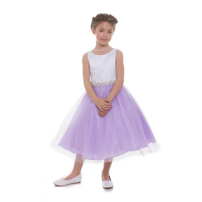 Quality Driven Apparel Little Girls Lilac Rhinestone Belt Abigail Flower Girl Dress 2-6