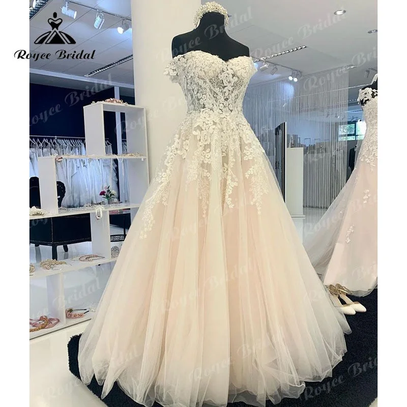 Women’s Activewear for Exercise and Sports Roycebridal Sexy Bridal Beach Lace Appliques Cap Sleeve Wedding Gown Off The Shoulder Summer 2025 Robe Femme Boho Tulle A Line Wedding Dress