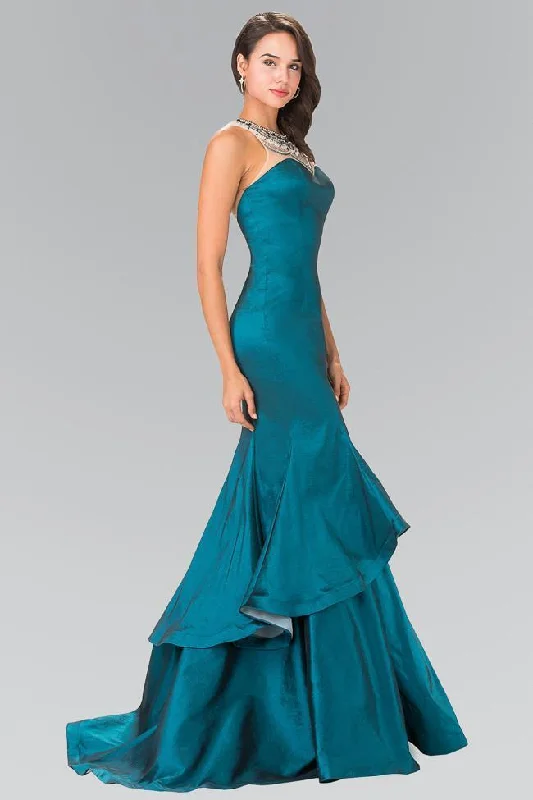 Fashionable Dresses for Women Elizabeth K - Beaded Illusion Jewel Mermaid Gown GL2290 - 1 pc Teal In Size S Available