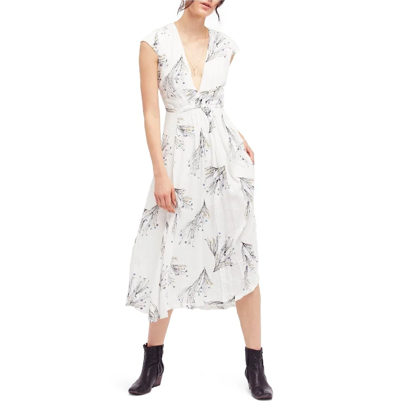 Fashion Forward, Function First Free People Womens Printed Retro Faux-Wrap Midi Dress, Off-White, 4