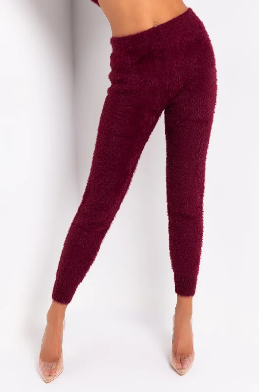 Step Ahead, Lead The Trend CRAZY COMFY COOL FUZZY CASUAL JOGGER BURGUNDY