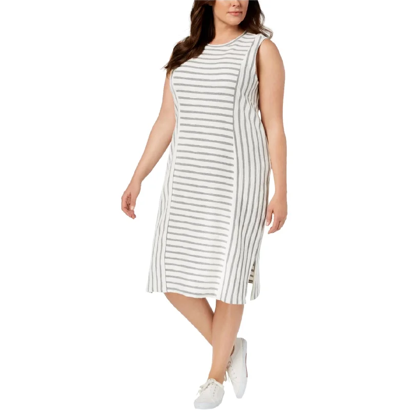 Chic & Cozy Collection 525 America Womens Textured Stripe Midi Dress, White, 1X