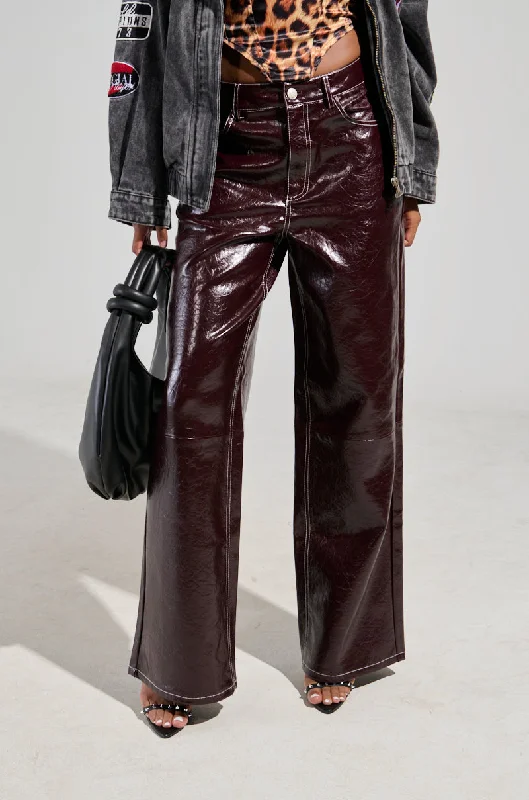 Flash Sale Event START WITH ME FAUX LEATHER TROUSER IN BURGUNDY