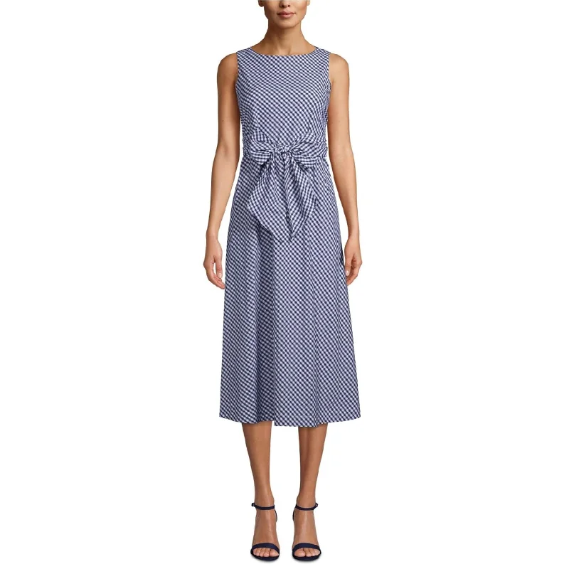 Chic Trend Collection Anne Klein Womens Gingham Midi Dress, Blue, X-Large