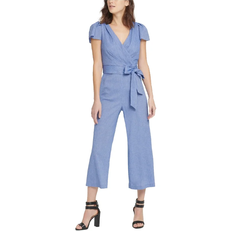 Style Streetwear DKNY Womens Double Ruffle Jumpsuit, Blue, 16